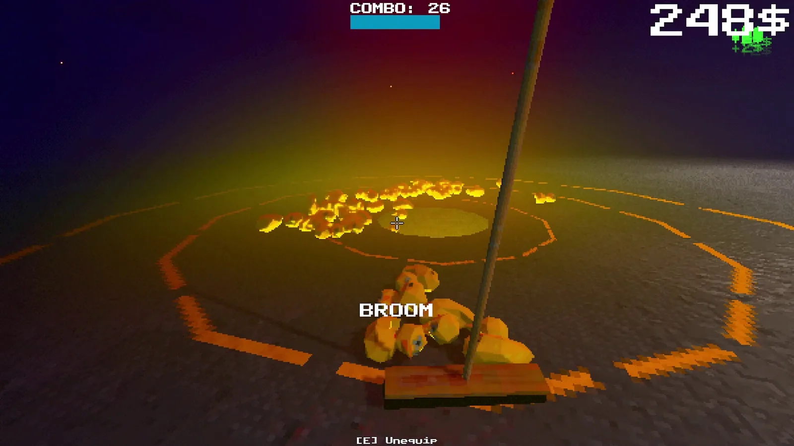 Gameplay screenshot of Project P.I.T.T. featuring a character sweeping flames