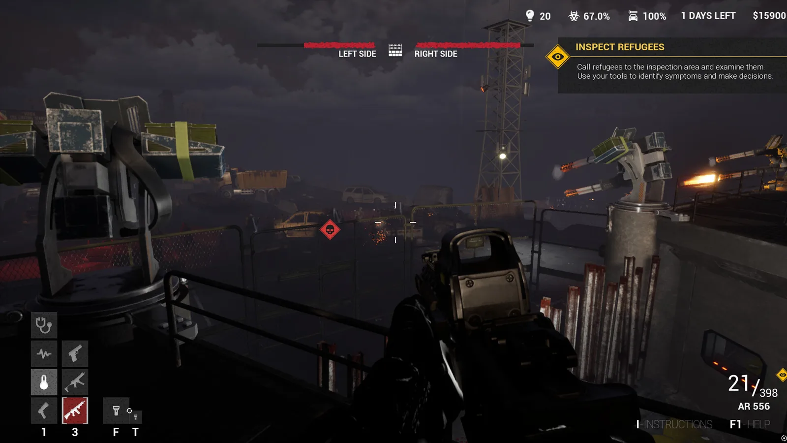 Gameplay screenshot of Quarantine Zombies - Prologue featuring a tense inspection scene