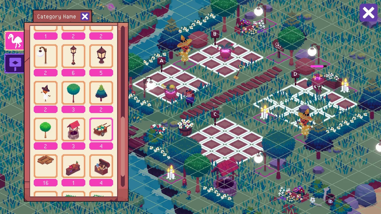 Colorful grid layout of the Ritual of Raven game with crafting elements and decorative items.