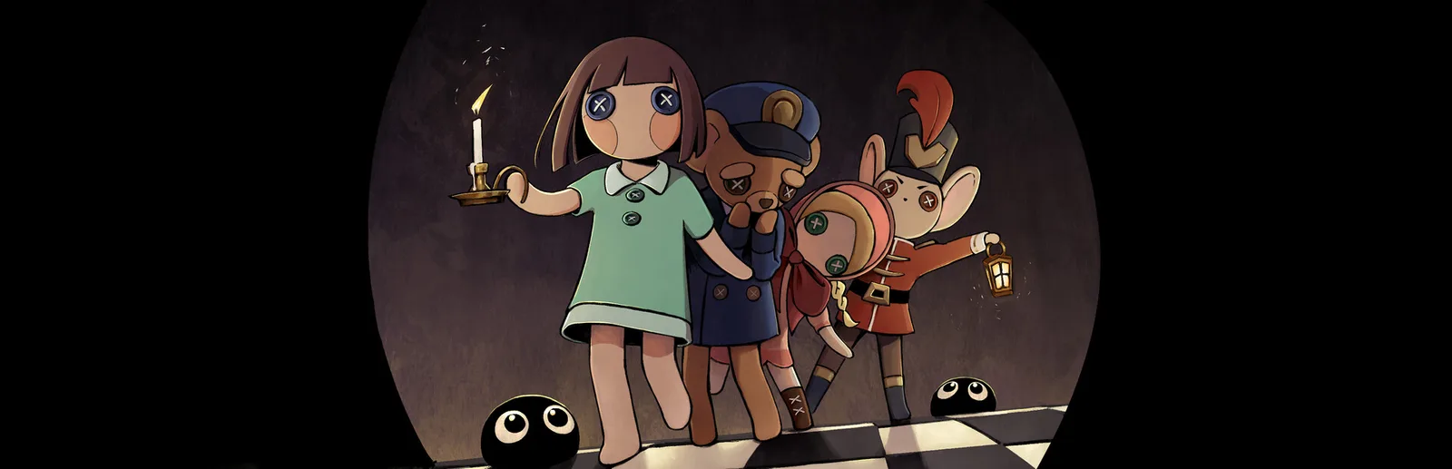 Sleep Herd: characters exploring a dark, whimsical world with candles