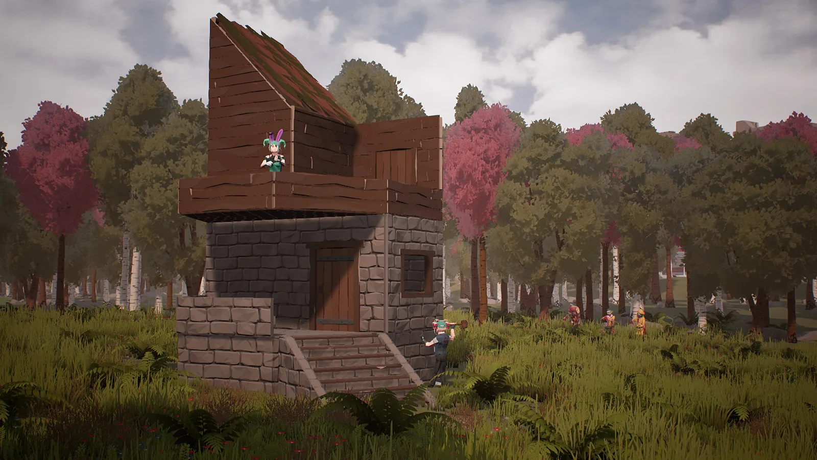 A rustic house in a vibrant forest setting from The Last Disease Z game.