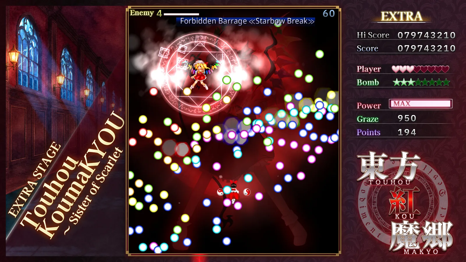 Intense bullet-hell action from Touhou Koumakyou: New Classic gameplay