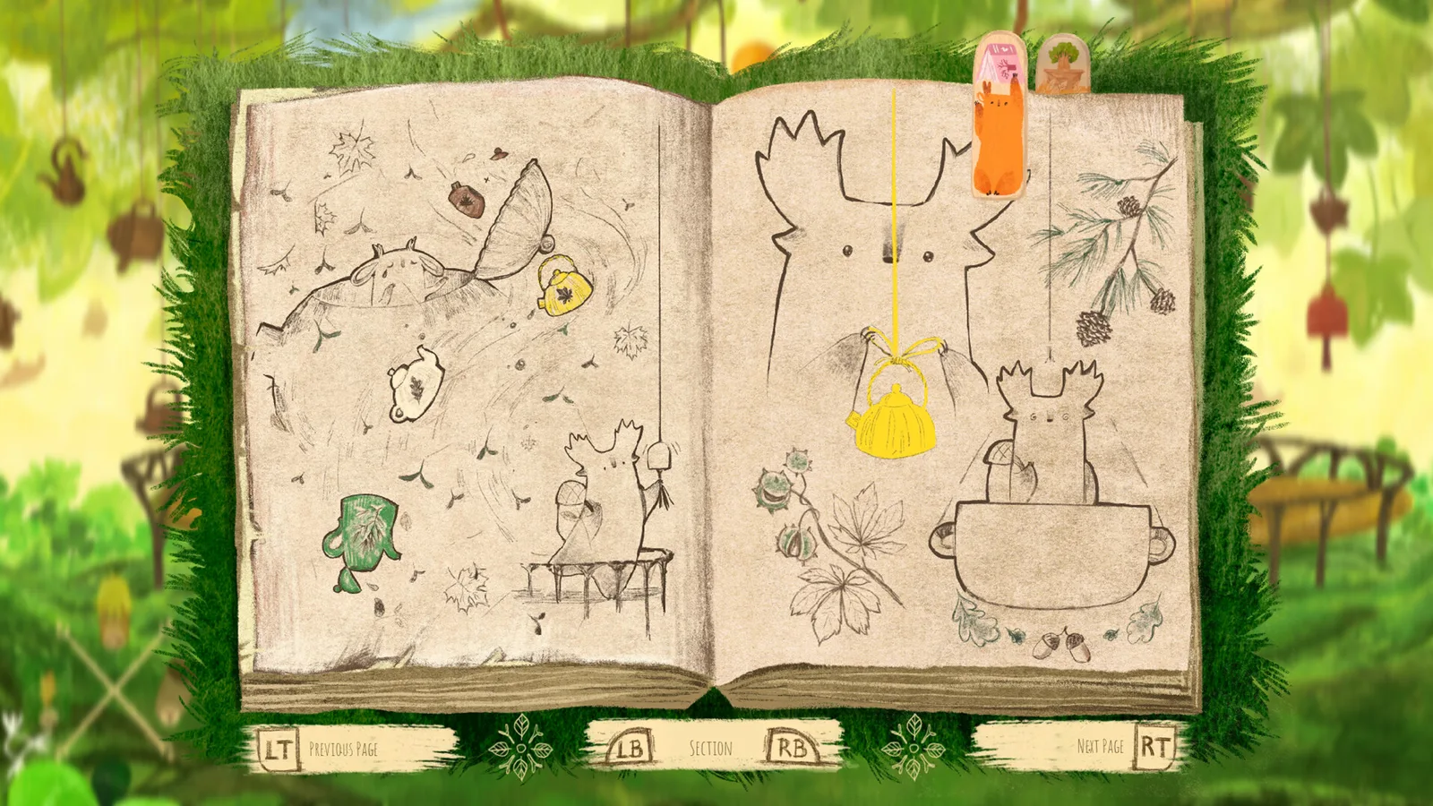 Illustrated journal page showcasing forest creatures and nature elements in Tukoni: Forest Keepers