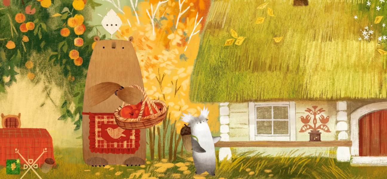 Charming forest scene from Tukoni: Forest Keepers featuring a bear and a small creature.