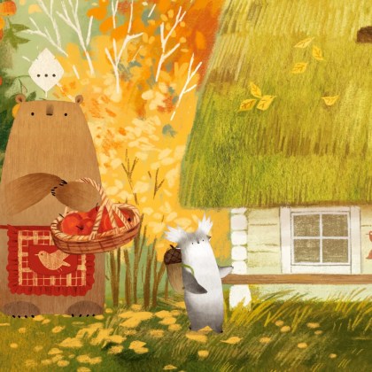 Charming forest scene from Tukoni: Forest Keepers featuring a bear and a small creature.