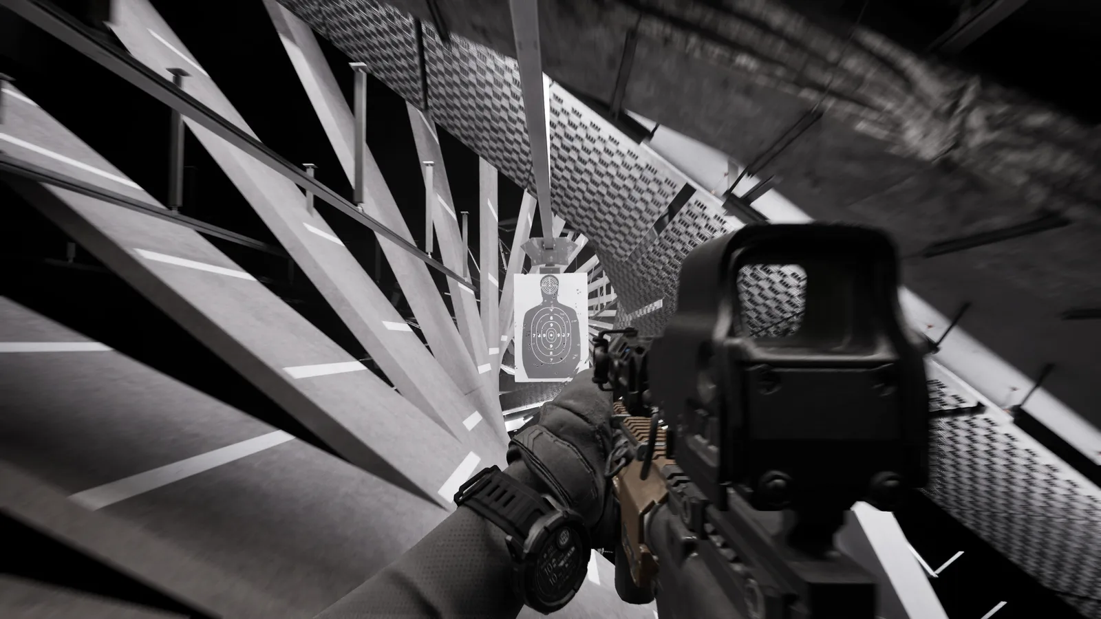 Intense sci-fi shooting scene in a futuristic environment