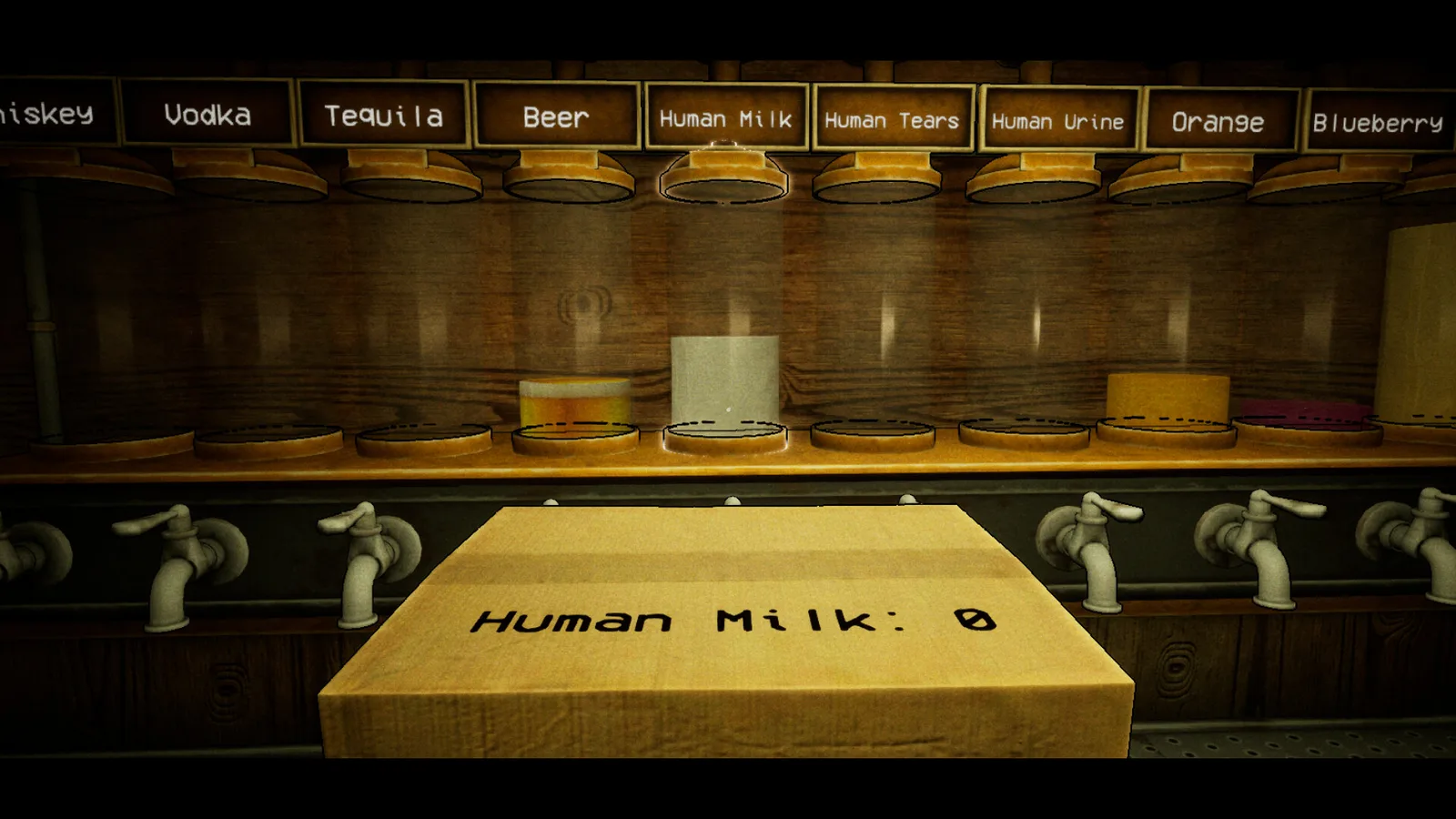 Unique bar scene featuring bizarre drink options in Animaly Bar: NO HUMANITY!
