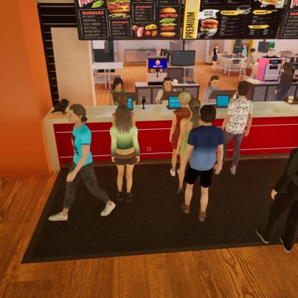 Players engaging in a vibrant burger restaurant setting in Burger Shift: Team Rush