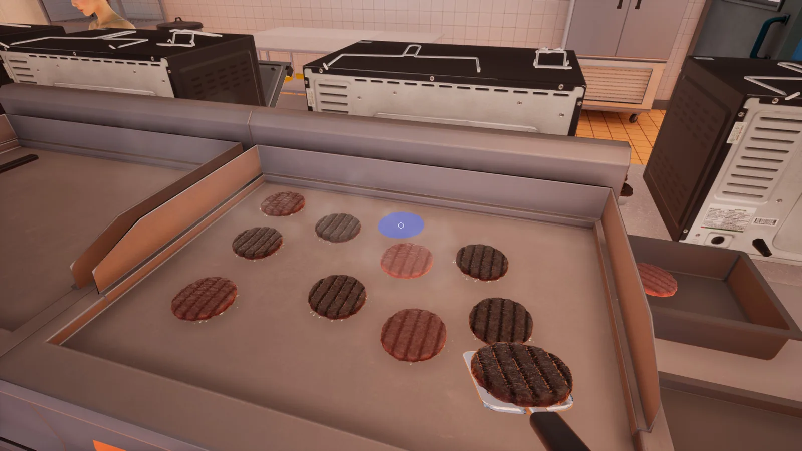 Cooking burgers in Burger Shift: Team Rush with a focus on grill mechanics