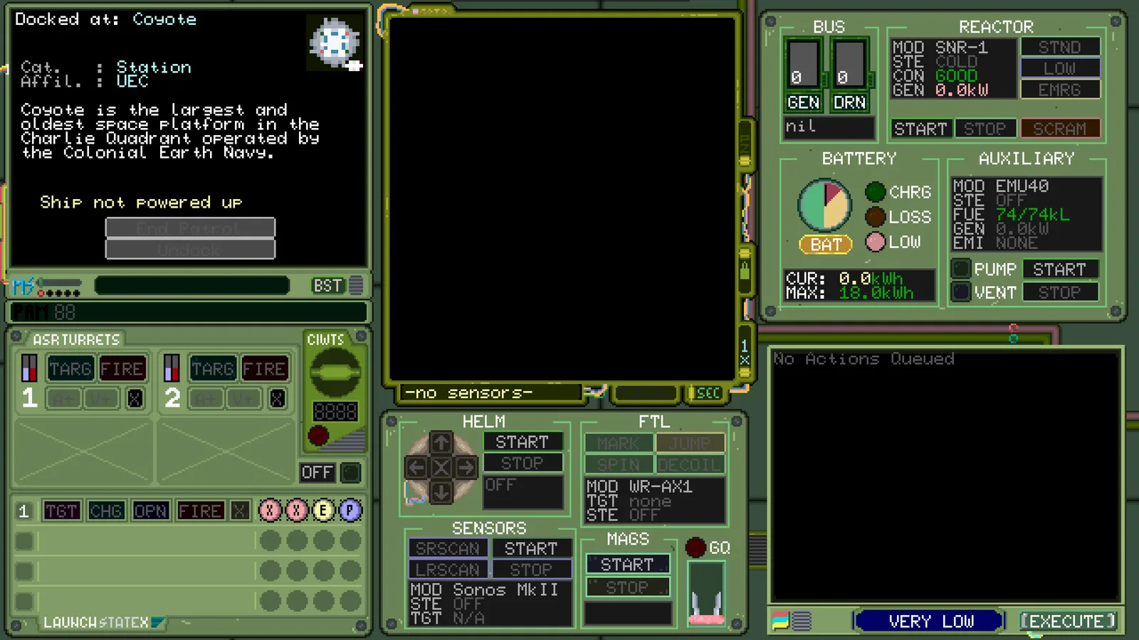 Gameplay interface of Deck & Conn showcasing a nuclear-powered ship command screen.