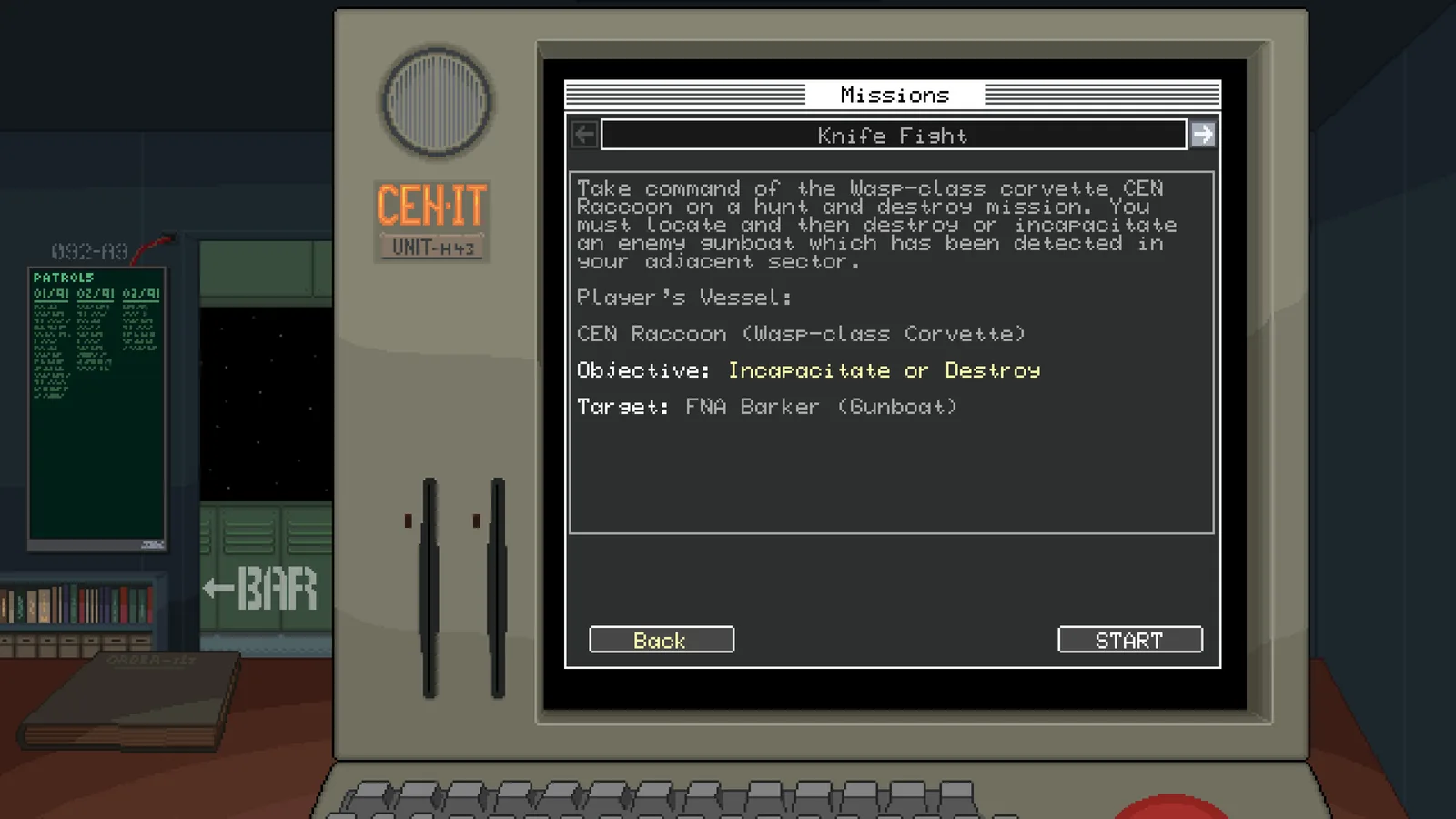 Gameplay screenshot of Deck & Conn featuring mission details and objectives.