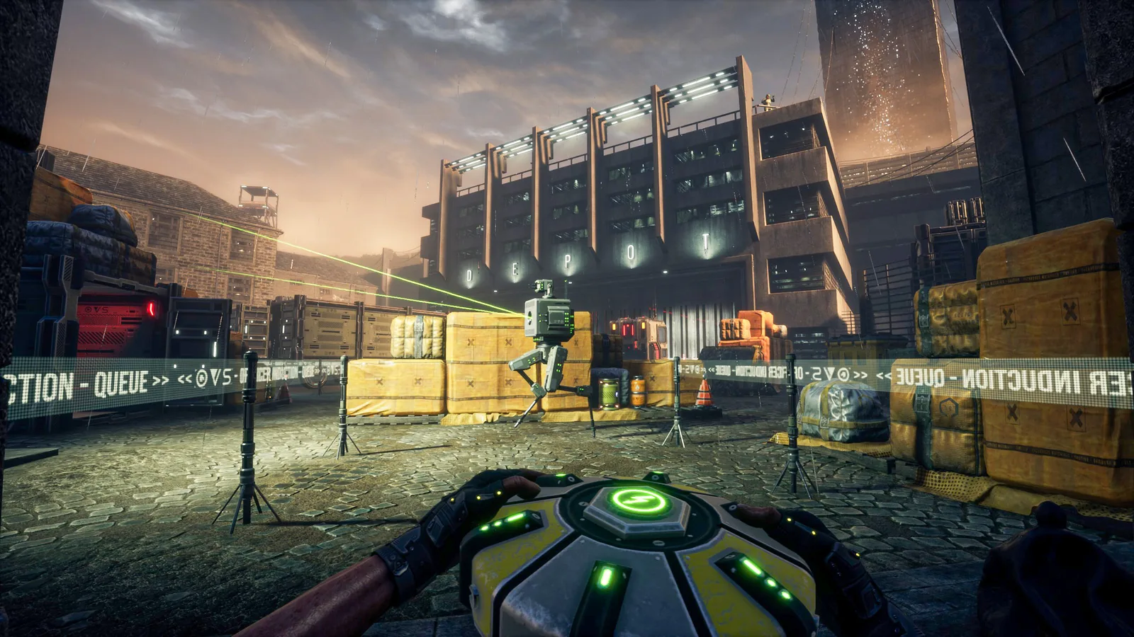 Deficit game scene showcasing corporate espionage in a futuristic environment