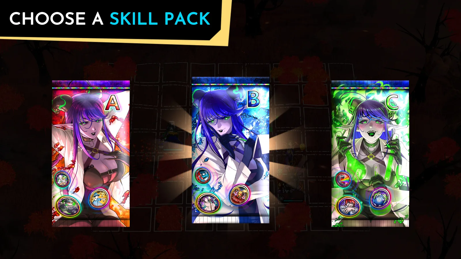 Choose a skill pack in Food Devils with vibrant character designs and abilities