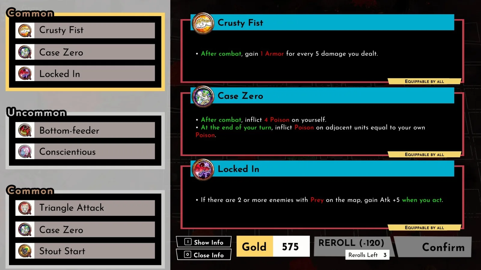 Food Devils game interface showcasing unique abilities and item descriptions.