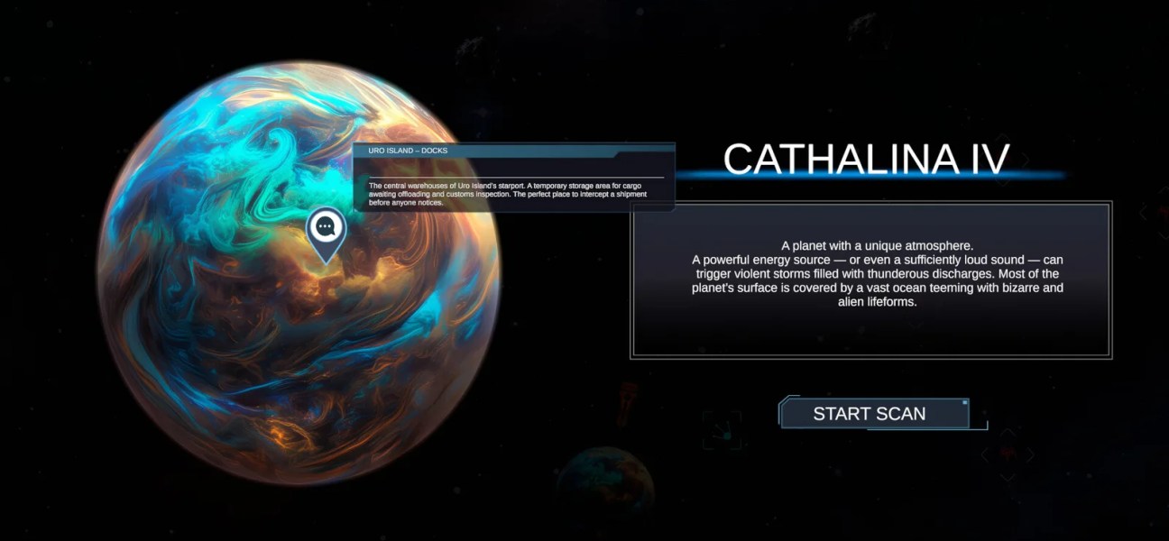 Exploring Cathalina IV in Frontier: Path of Shadows game interface