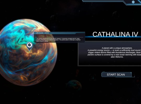 Exploring Cathalina IV in Frontier: Path of Shadows game interface