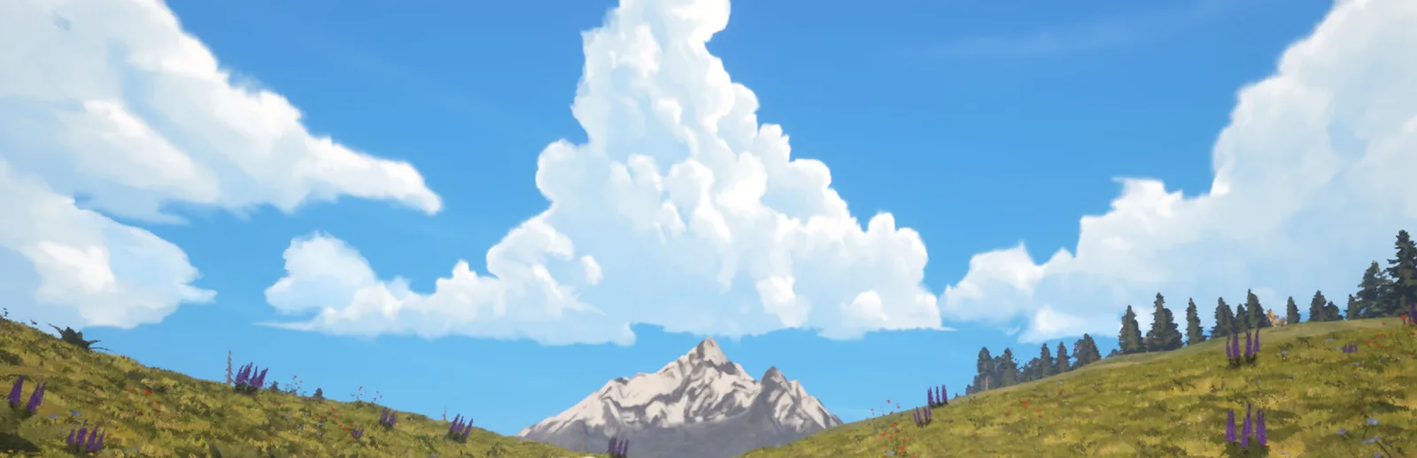 Hubert game header featuring a shepherd dog silhouette and scenic landscape
