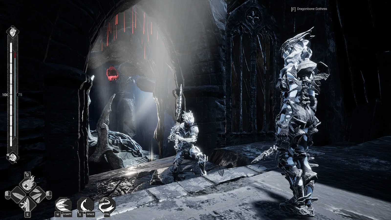 Dark fantasy scene from Mercy Incore showcasing character interaction and environment