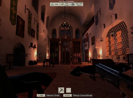 Monk Took Book game scene featuring a grand library interior