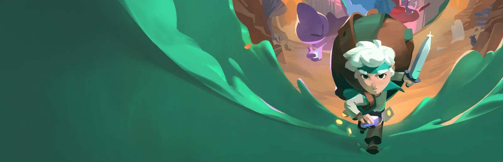 Moonlighter 2: The Endless Vault gameplay featuring a character in a vibrant fantasy setting.