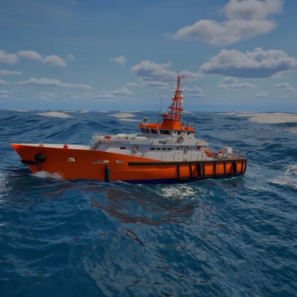 Realistic ship navigating turbulent ocean waves in Professional Ship Simulator