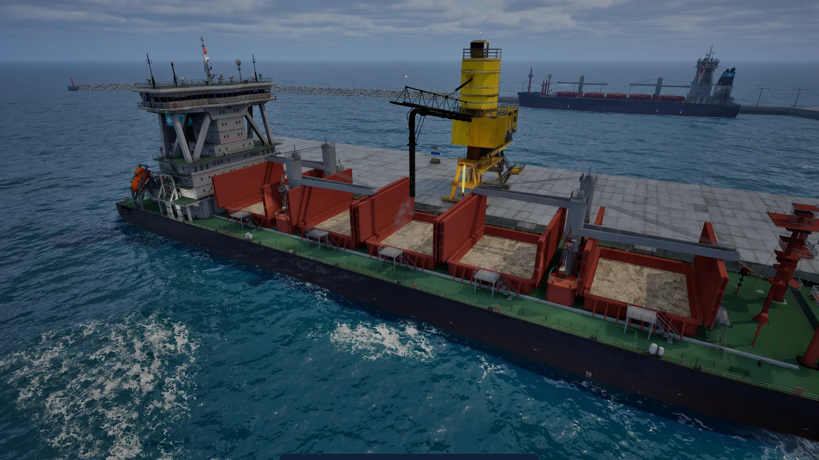 Realistic ship simulator showcasing detailed cargo ship in ocean environment