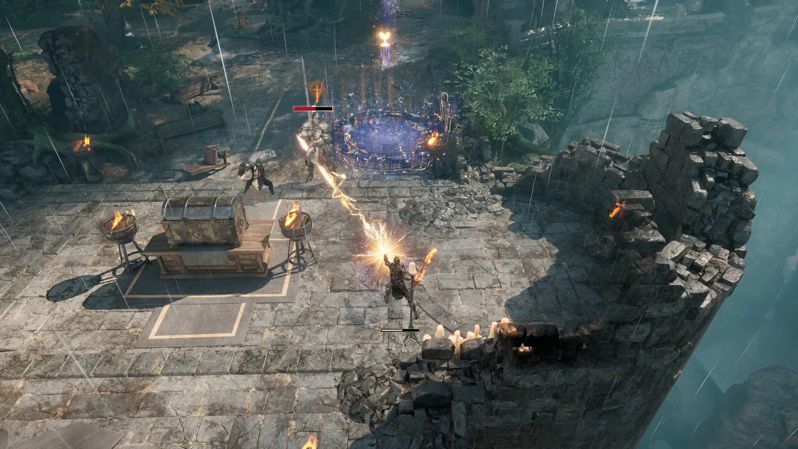 Epic battle scene in Wardens of Avalon with magic and combat elements.