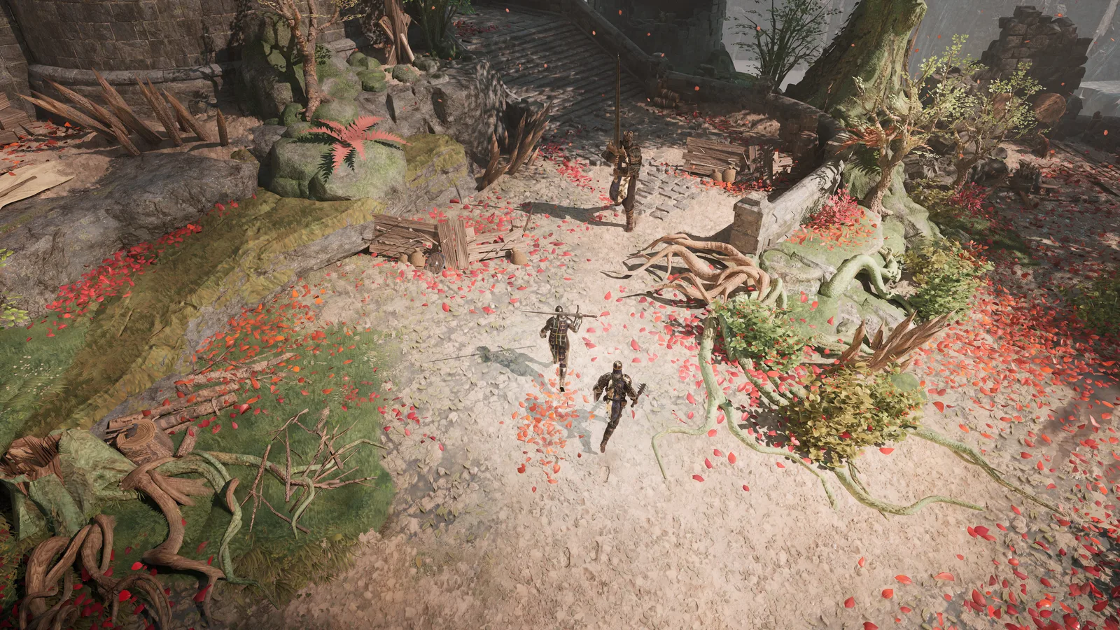 Explorers navigating a lush, overgrown environment in Wardens of Avalon